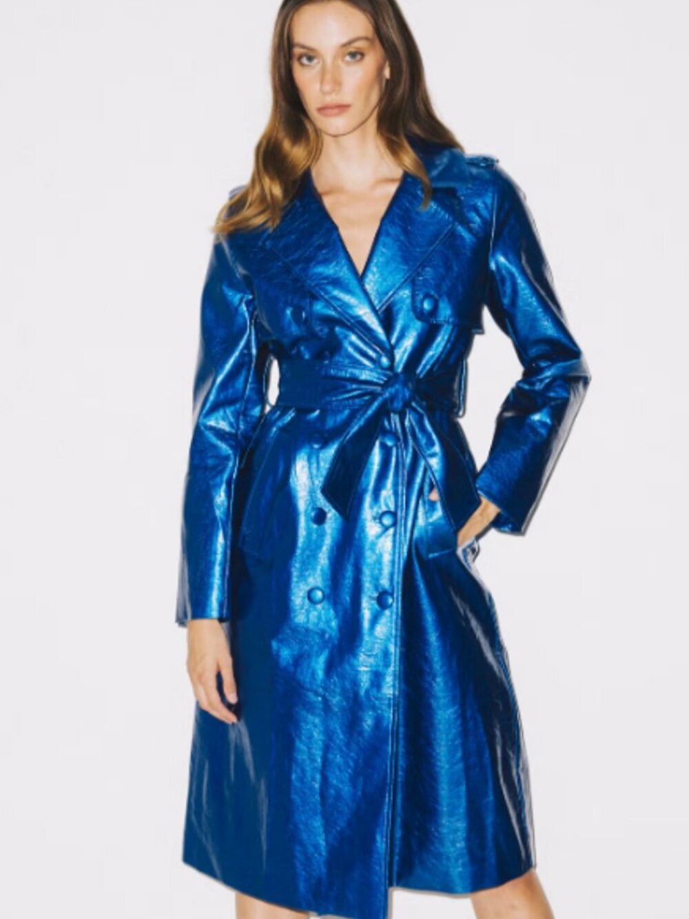 Hilary MacMillan - Metallic Blue Trench Coat - Size XL